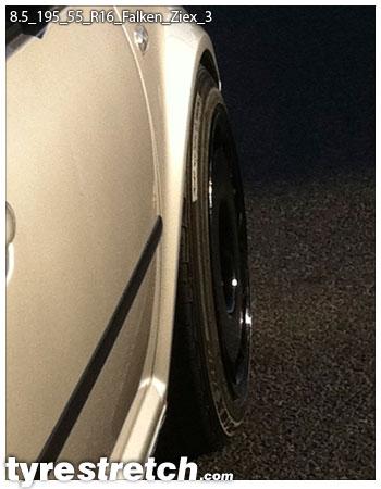 An example of tyre stretch: 195/55 R16 on 8.5J – FALKEN