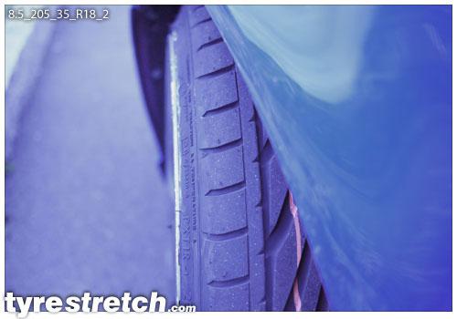 An example of tyre stretch: 205/35 R18 on 8.5J