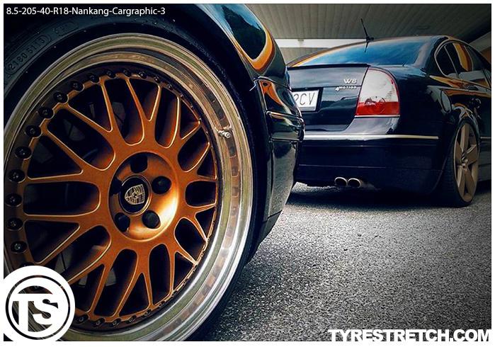 An example of tyre stretch: 205/40 R18 on 8.5J – NANKANG (CARGRAPHIC)