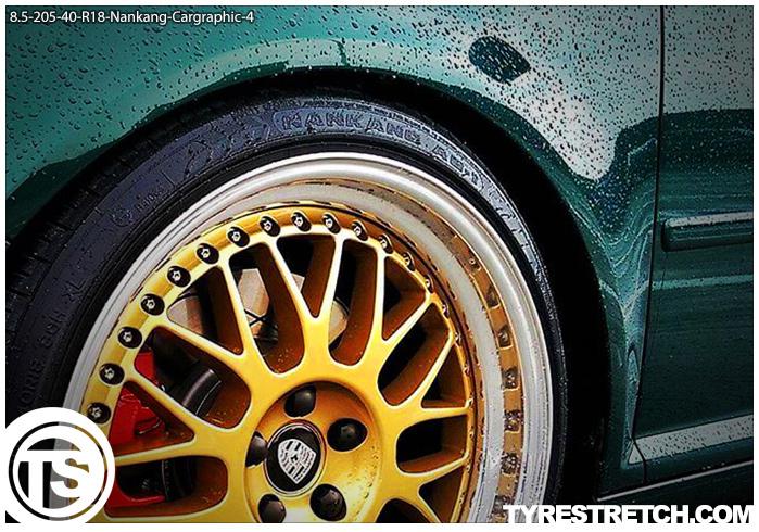 An example of tyre stretch: 205/40 R18 on 8.5J – NANKANG (CARGRAPHIC)