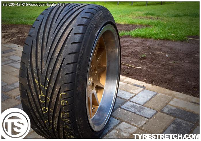 An example of tyre stretch: 205/45 R16 on 8.5J – GOODYEAR