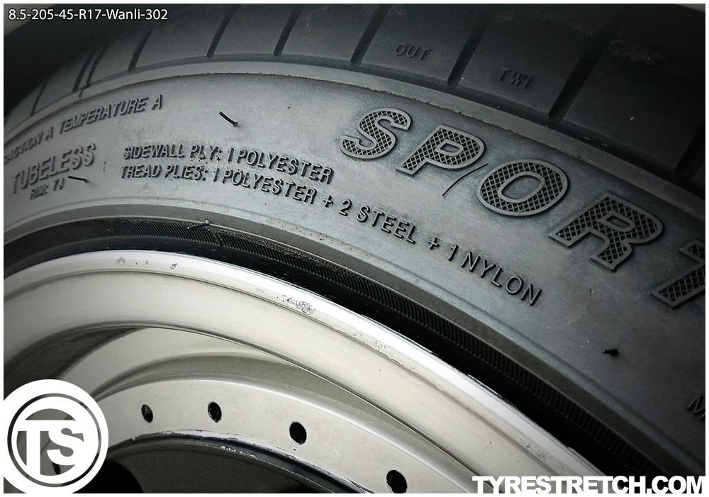 An example of tyre stretch: 205/45 R17 on 8.5J – WANLI