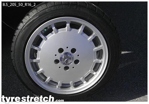 An example of tyre stretch: 205/50 R16 on 8.5J