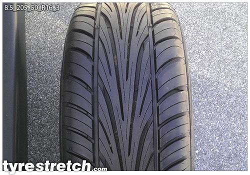 An example of tyre stretch: 205/50 R16 on 8.5J