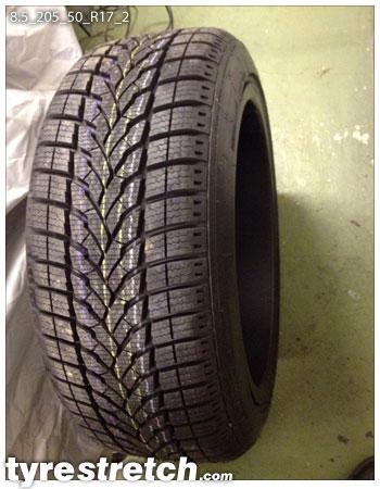 An example of tyre stretch: 205/50 R17 on 8.5J