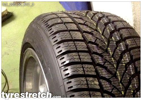 An example of tyre stretch: 205/50 R17 on 8.5J