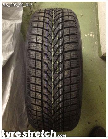 An example of tyre stretch: 205/50 R17 on 8.5J