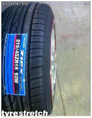 An example of tyre stretch: 215/45 R18 on 8.5J