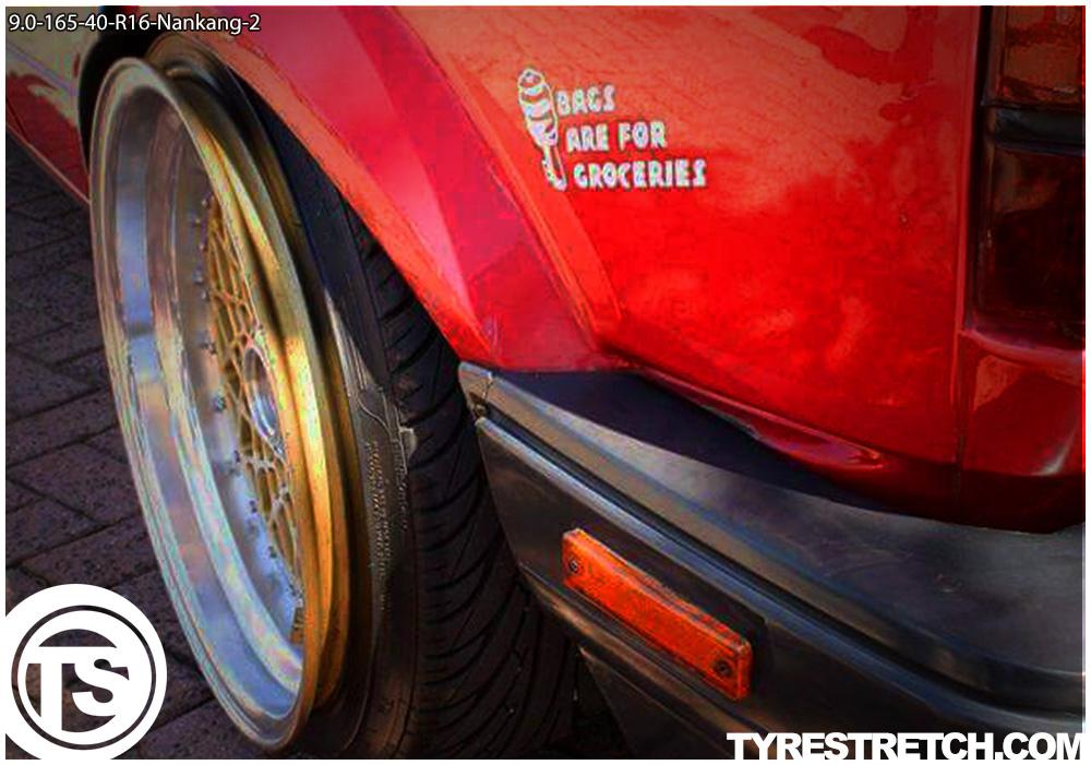 An example of tyre stretch: 165/40 R16 on 9.0J – NANKANG