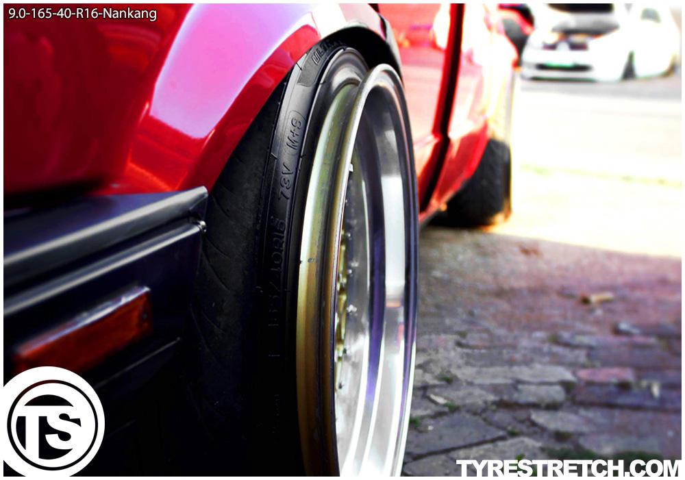 An example of tyre stretch: 165/40 R16 on 9.0J – NANKANG