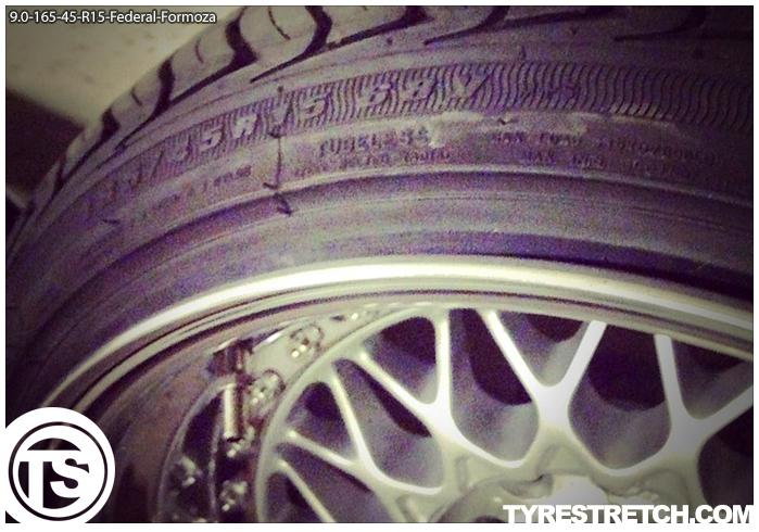 An example of tyre stretch: 165/45 R15 on 9.0J – FEDERAL