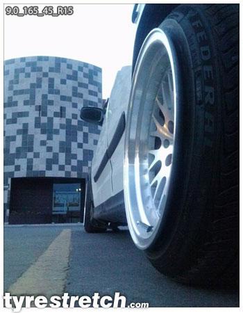 An example of tyre stretch: 165/45 R15 on 9.0J