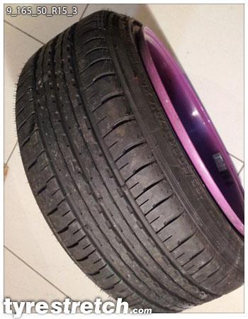 An example of tyre stretch: 165/50 R15 on 9.0J