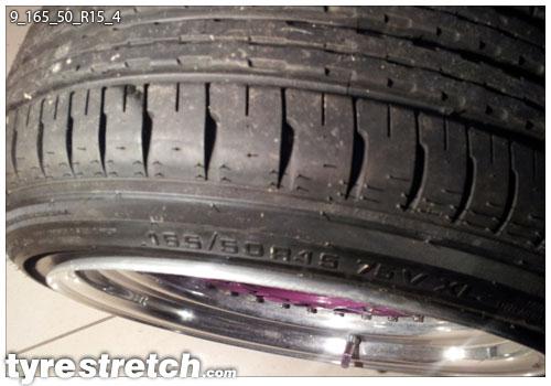 An example of tyre stretch: 165/50 R15 on 9.0J