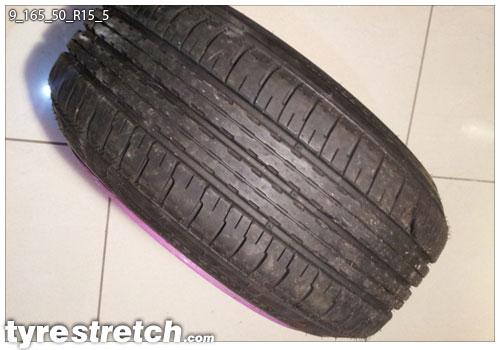 An example of tyre stretch: 165/50 R15 on 9.0J