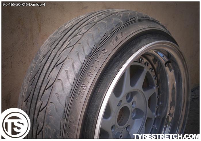 An example of tyre stretch: 165/50 R15 on 9.0J – DUNLOP