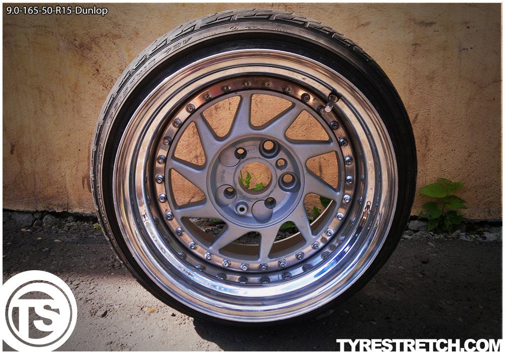 An example of tyre stretch: 165/50 R15 on 9.0J – DUNLOP