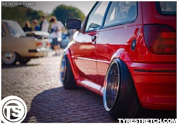 An example of tyre stretch: 165/50 R15 on 9.0J – FALKEN