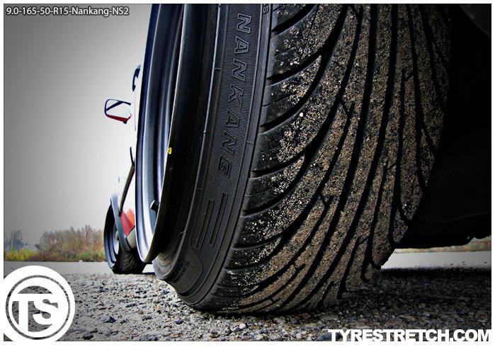 An example of tyre stretch: 165/50 R15 on 9.0J – NANKANG