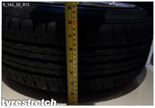 An example of tyre stretch: 165/50 R15 on 9.0J