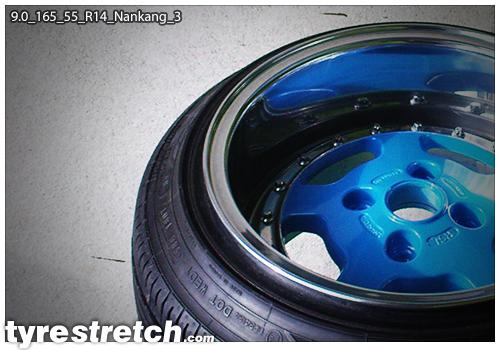 An example of tyre stretch: 165/55 R14 on 9.0J – NANKANG