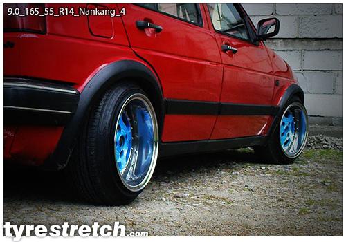 An example of tyre stretch: 165/55 R14 on 9.0J – NANKANG