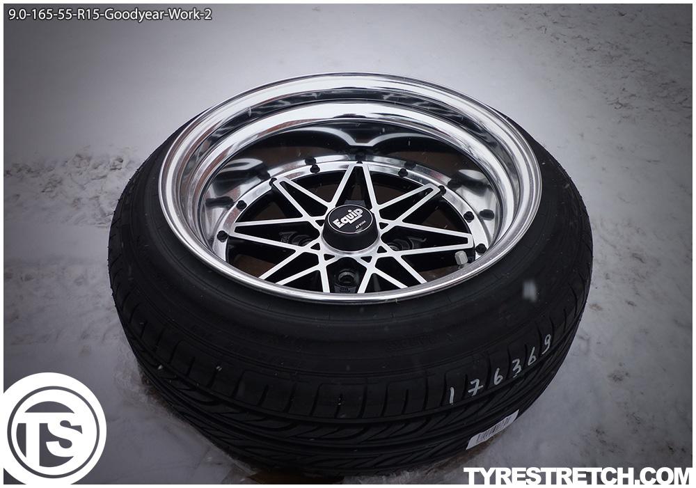 An example of tyre stretch: 165/55 R15 on 9.0J – GOODYEAR (WORK)