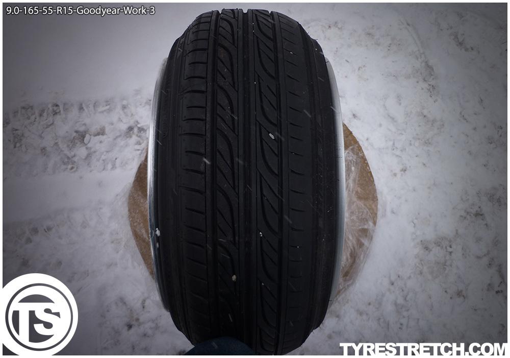 An example of tyre stretch: 165/55 R15 on 9.0J – GOODYEAR (WORK)