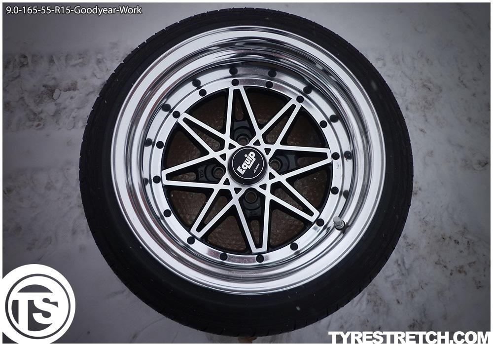 An example of tyre stretch: 165/55 R15 on 9.0J – GOODYEAR (WORK)