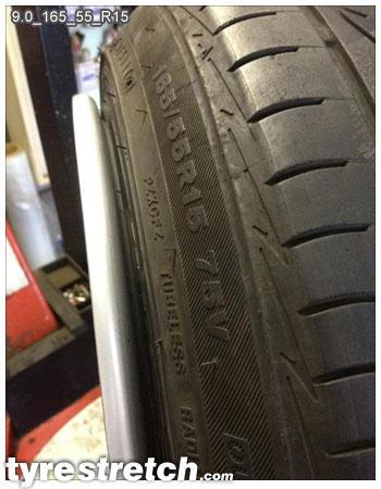 An example of tyre stretch: 165/55 R15 on 9.0J