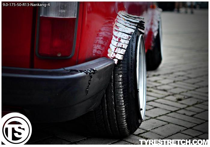 An example of tyre stretch: 175/50 R13 on 9.0J – NANKANG