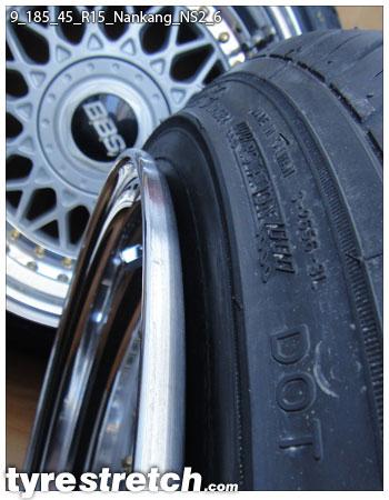 An example of tyre stretch: 185/45 R15 on 9.0J – NANKANG
