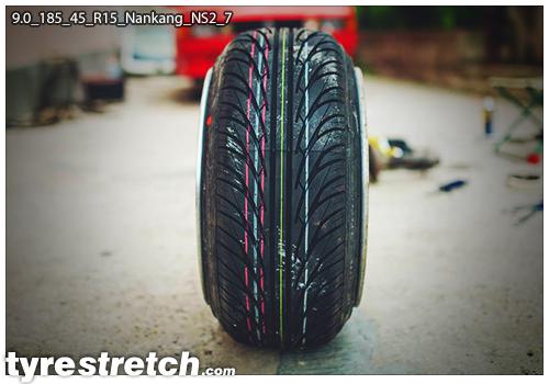 An example of tyre stretch: 185/45 R15 on 9.0J – NANKANG