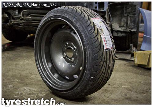 An example of tyre stretch: 185/45 R15 on 9.0J – NANKANG
