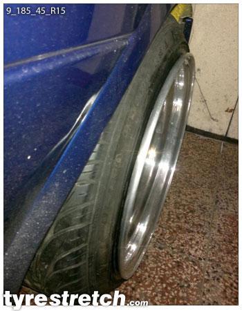 An example of tyre stretch: 185/45 R15 on 9.0J