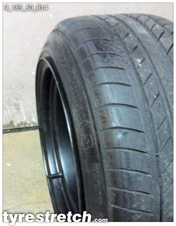 An example of tyre stretch: 185/50 R14 on 9.0J