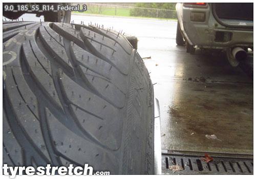 An example of tyre stretch: 185/55 R14 on 9.0J – FEDERAL