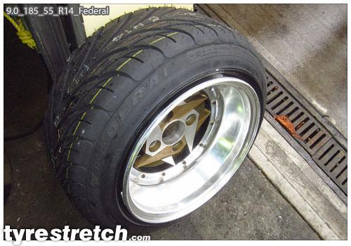 An example of tyre stretch: 185/55 R14 on 9.0J – FEDERAL