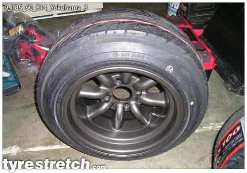 An example of tyre stretch: 185/60 R14 on 9.0J – YOKOHAMA