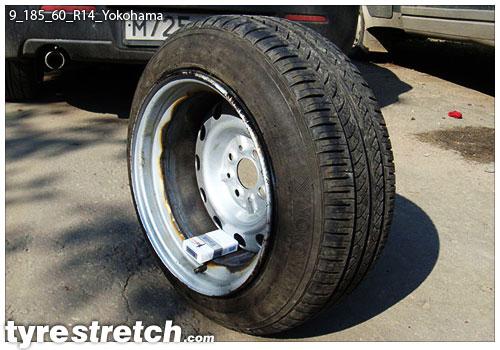 An example of tyre stretch: 185/60 R14 on 9.0J – YOKOHAMA