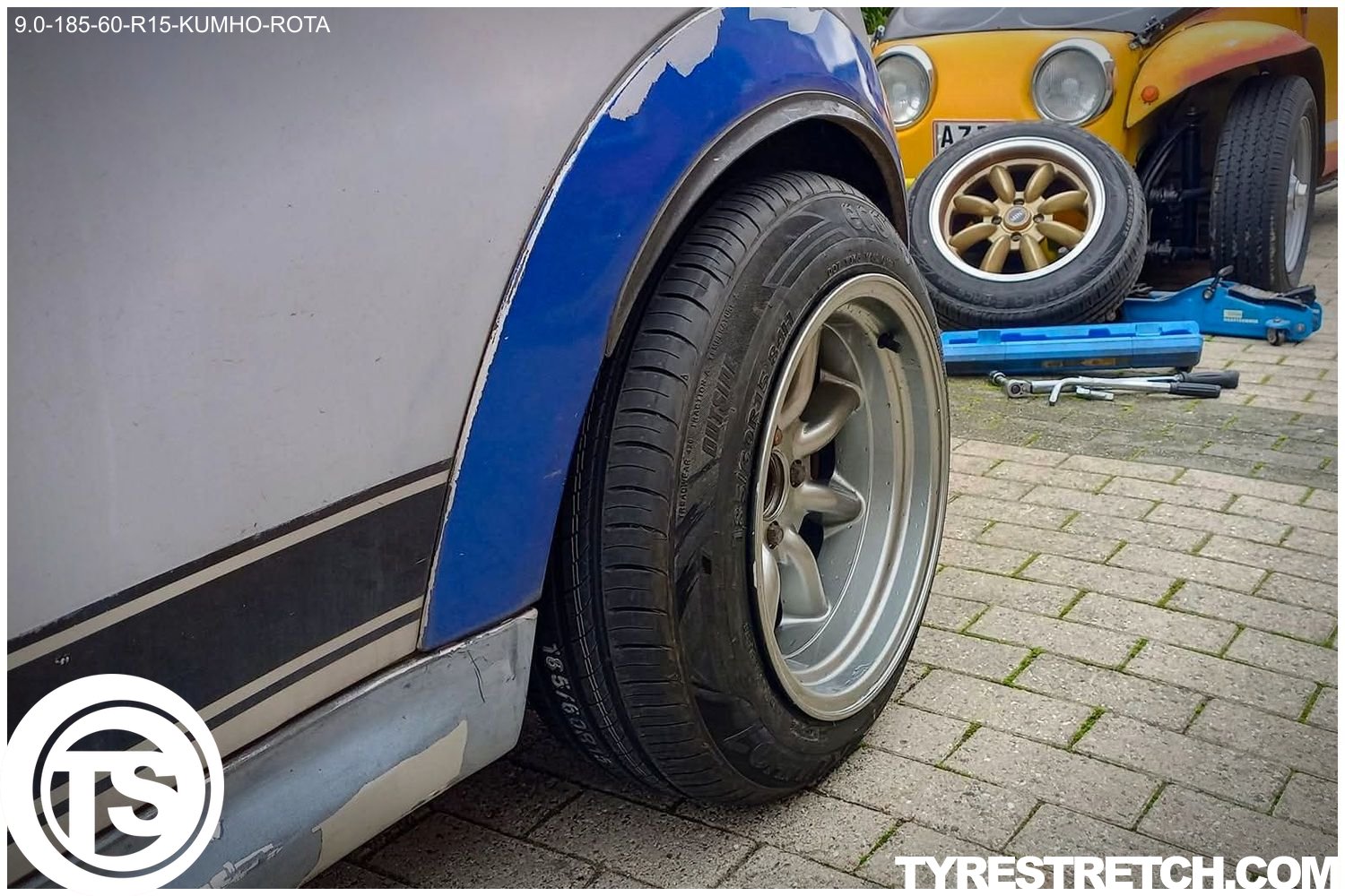 An example of tyre stretch: 185/60 R15 on 9.0J – KUMHO (ROTA)