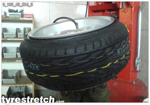 An example of tyre stretch: 195/40 R16 on 9.0J