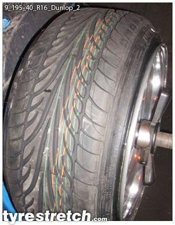 An example of tyre stretch: 195/40 R16 on 9.0J – DUNLOP