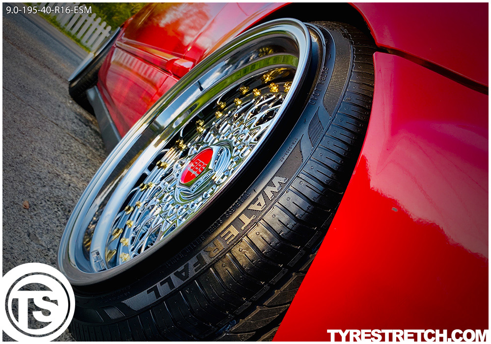 An example of tyre stretch: 195/40 R16 on 9.0J (ESM)