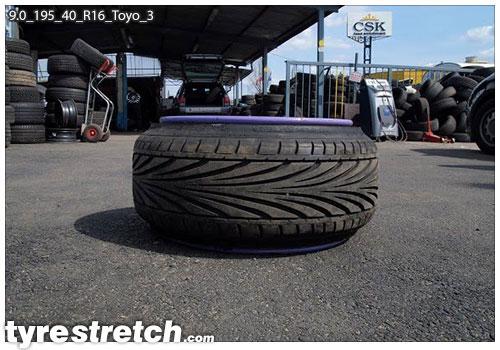 An example of tyre stretch: 195/40 R16 on 9.0J – TOYO