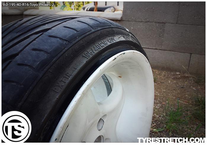 An example of tyre stretch: 195/40 R16 on 9.0J – TOYO