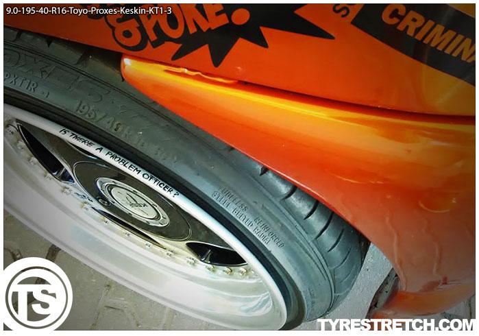An example of tyre stretch: 195/40 R16 on 9.0J – TOYO (KESKIN)
