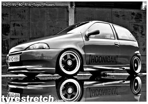 An example of tyre stretch: 195/40 R16 on 9.0J – TOYO