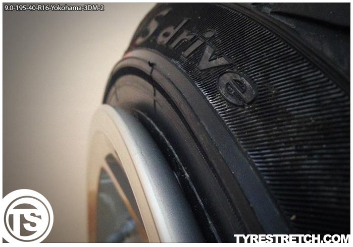 An example of tyre stretch: 195/40 R16 on 9.0J – YOKOHAMA (3SDM)