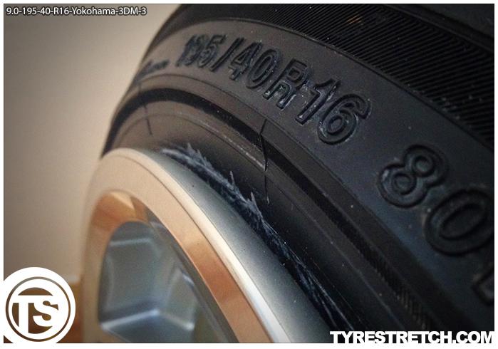 An example of tyre stretch: 195/40 R16 on 9.0J – YOKOHAMA (3SDM)